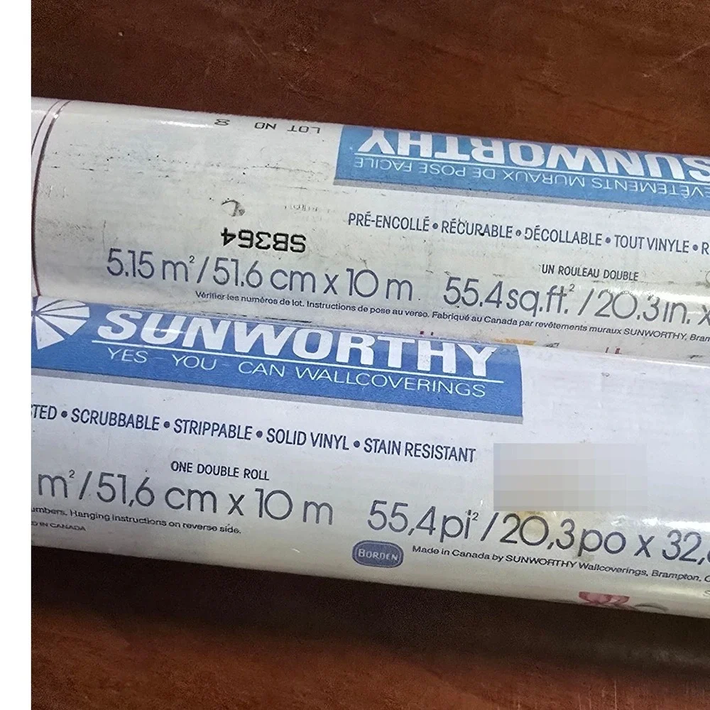 VTG DEADSTOCK Sunworthy Wallpaper Roll Lot No 8 Pre Pasted Scrubbable Vinyl 55sf